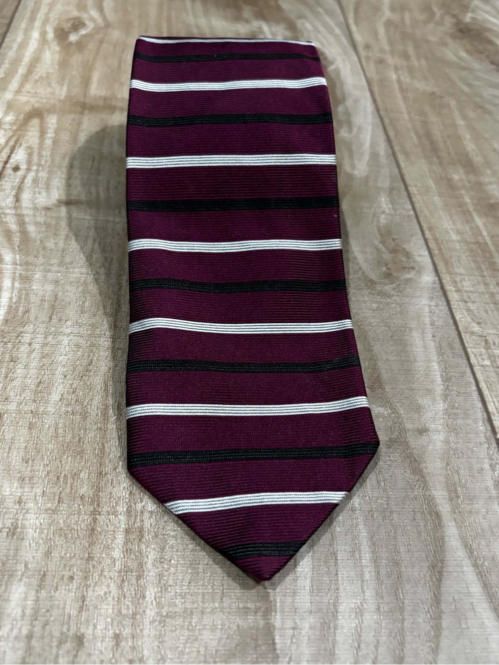 Brooks Brothers Burgundy Stripe Silk Tie with Black and White Accents